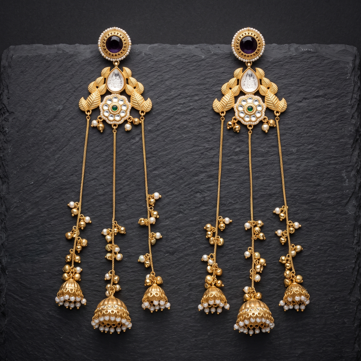 Royal Rajputana Multi-Tier Pearl Waterfall Jhumkas