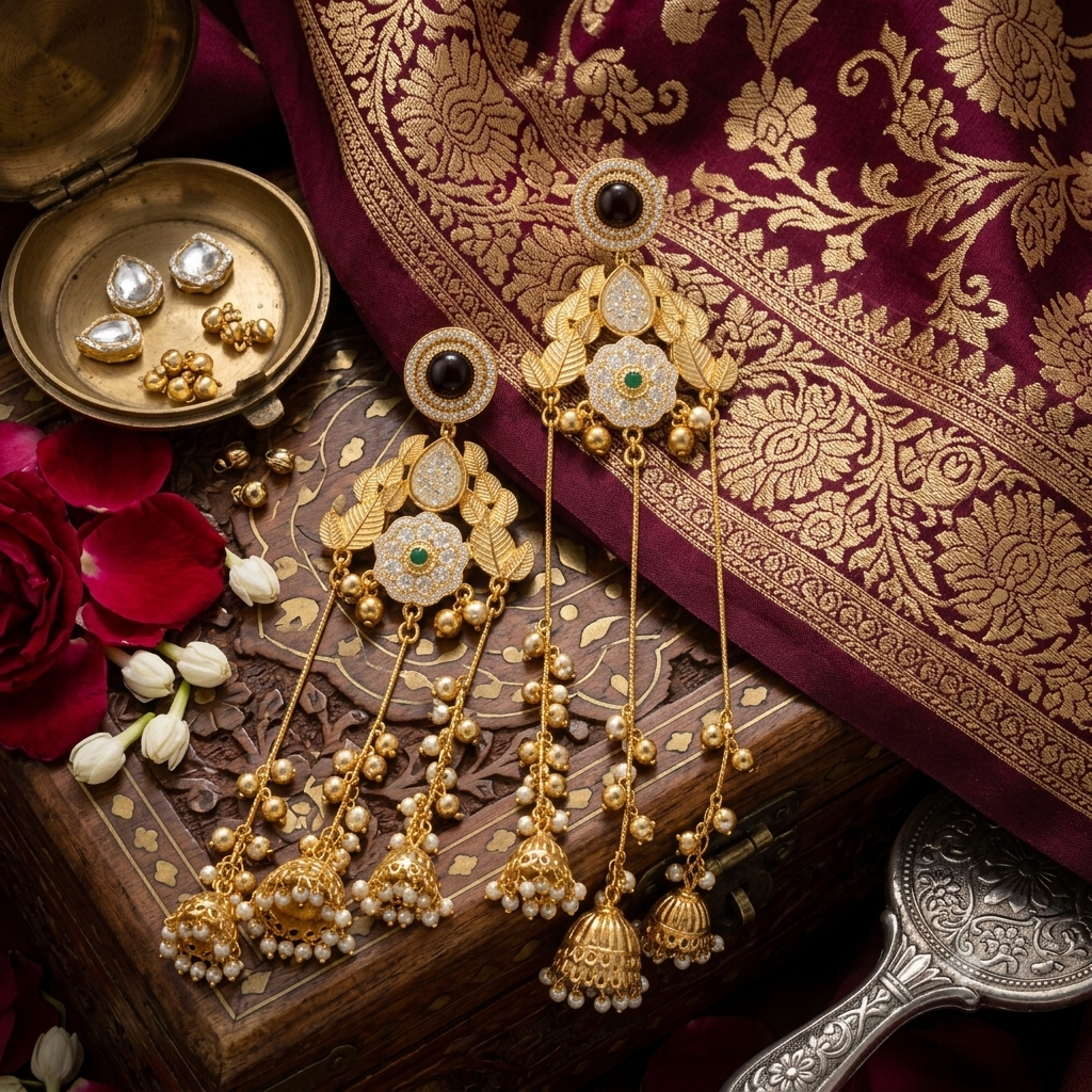 Royal Rajputana Multi-Tier Pearl Waterfall Jhumkas