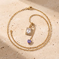 Dual-Charm Emerald Cut & Violet Heart Pendant Necklace