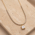 Aurelia Pavé Tennis Chain & Square Solitaire Drop Necklace Pendant
