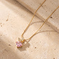 Pastel Pink Crystal & Pavé Butterfly Asymmetric Necklace Pendant