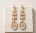 Pastel Pink & Mint Green Crystal Linear Tiered Statement Drop Earrings