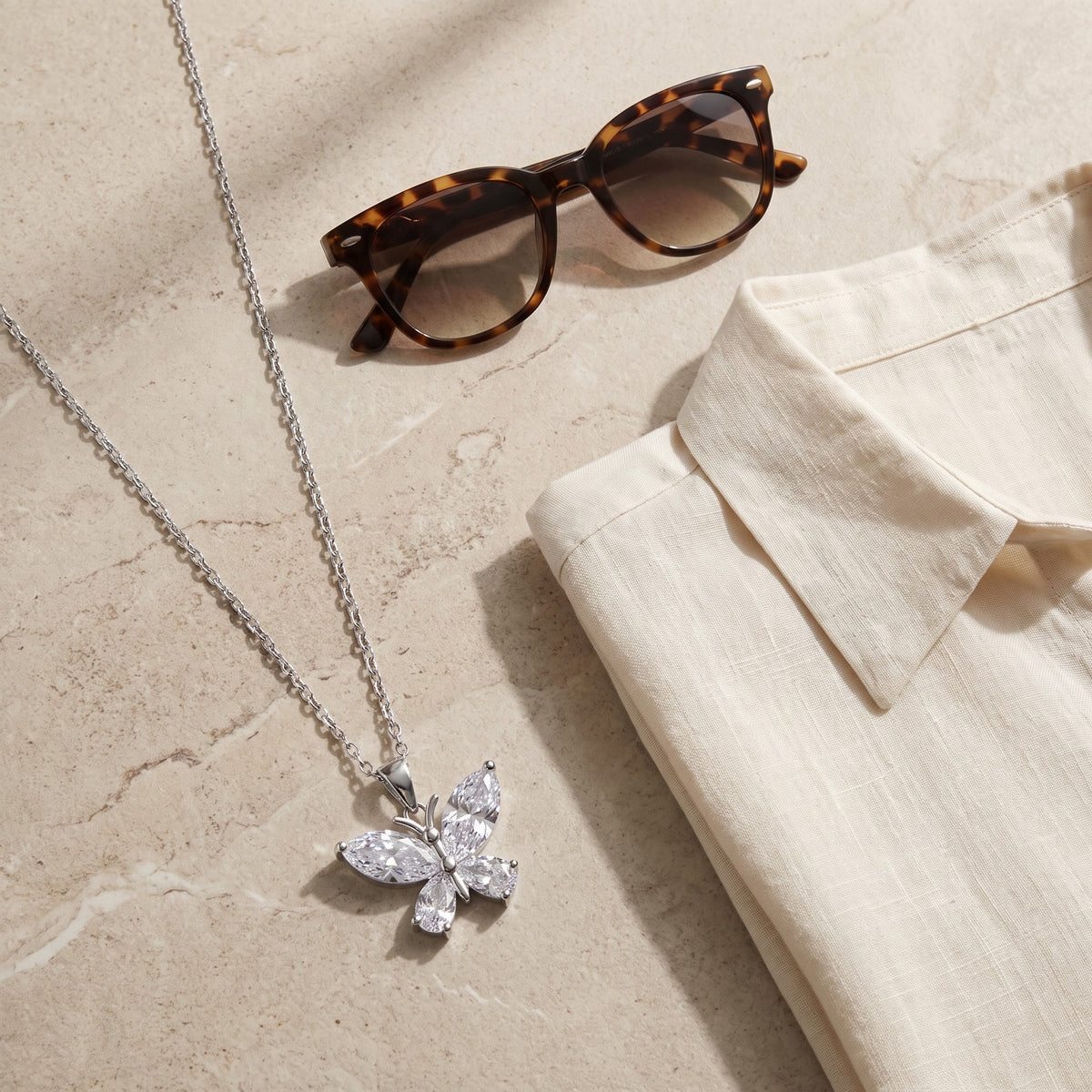 Dainty Marquise Crystal Butterfly Necklace Pendant