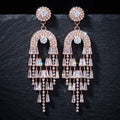 Rose Gold Baguette Crystal Waterfall Chandelier Statement Earrings