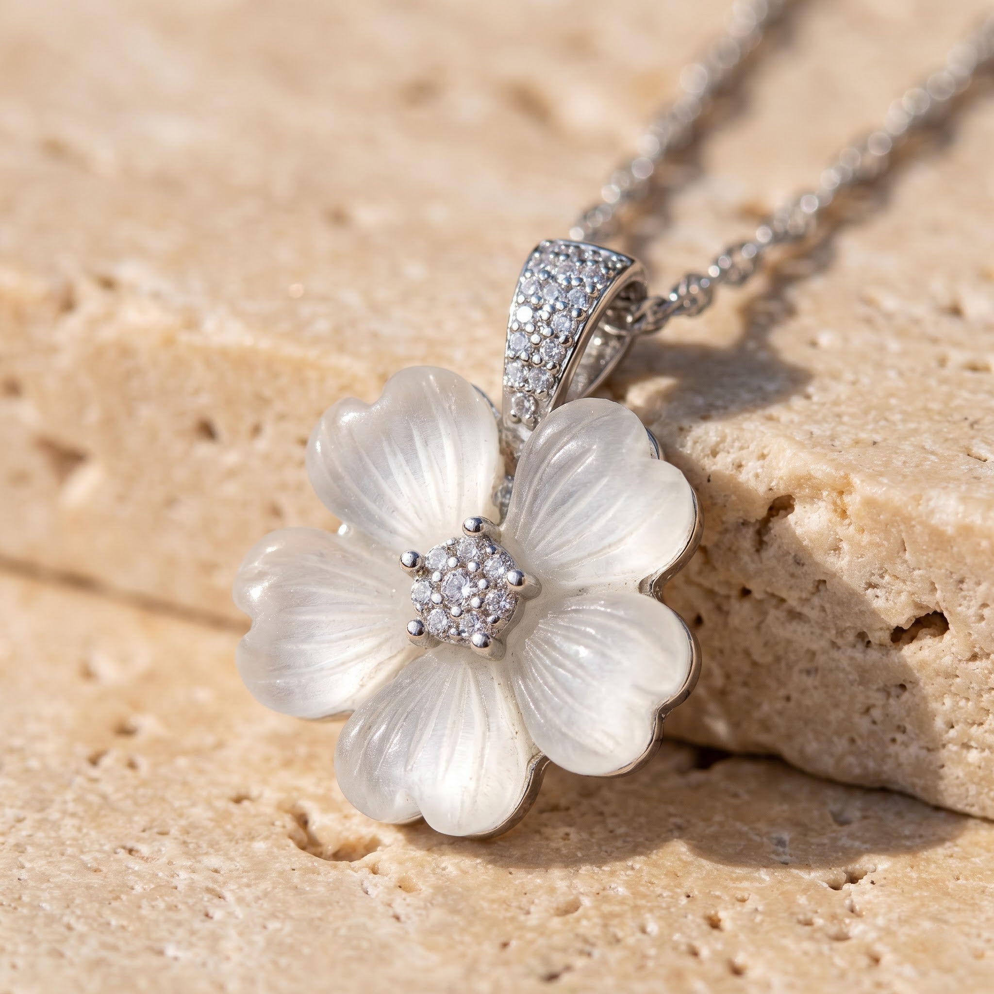 Frosted Flora Crystal Necklace Pendant