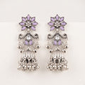Lavender Floral Oxidised Silver Jhumka Earrings with Ghungroo Drops