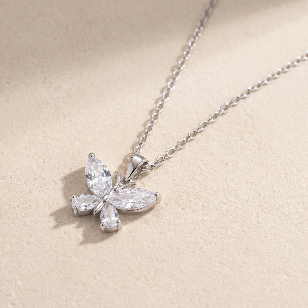 Dainty Marquise Crystal Butterfly Necklace Pendant