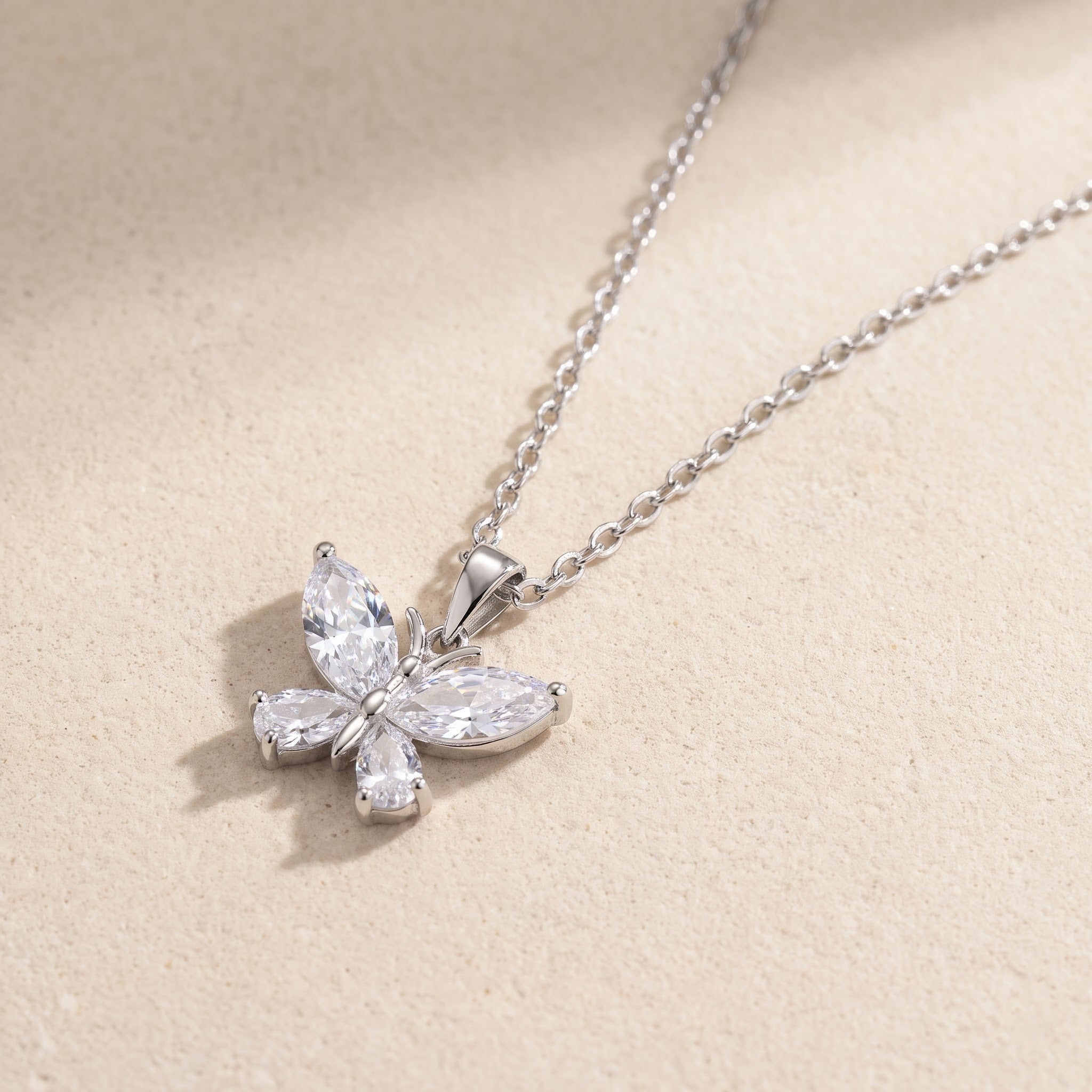 Dainty Marquise Crystal Butterfly Necklace Pendant