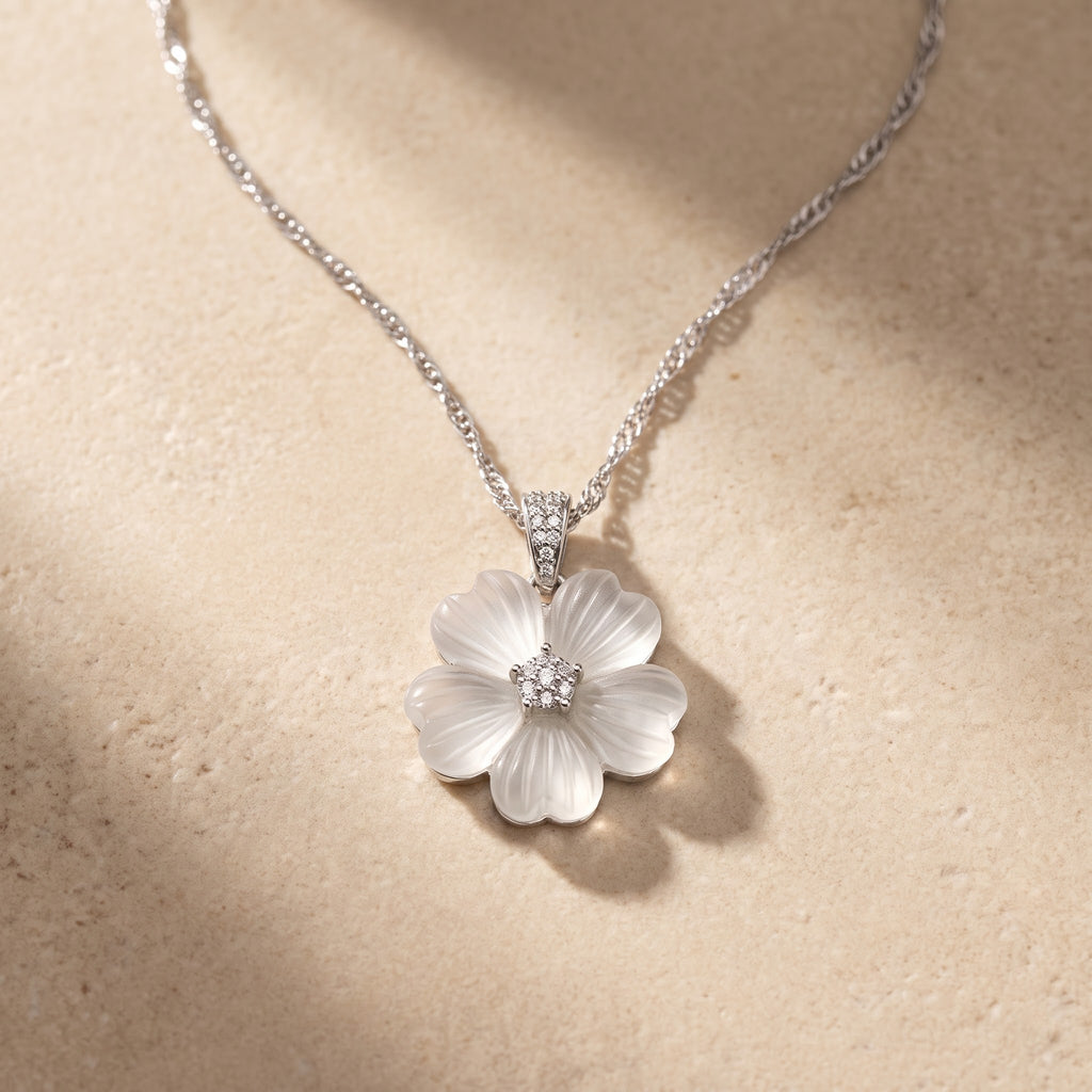 Frosted Flora Crystal Necklace Pendant
