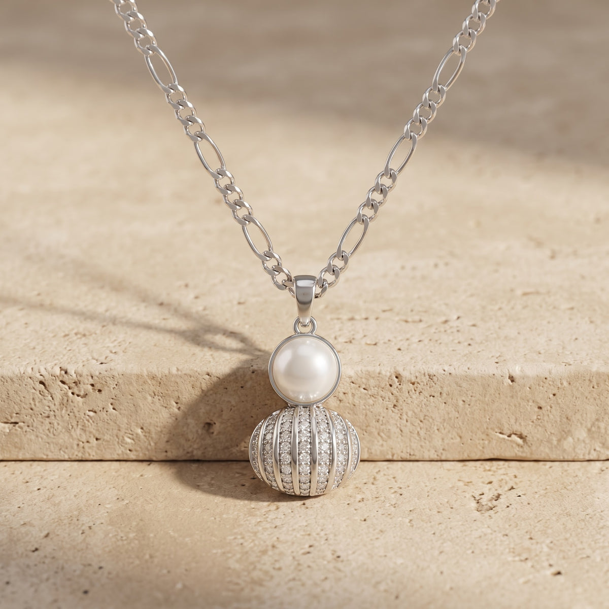 Seraphina Pearl & Pavé Dome Necklace Pendant