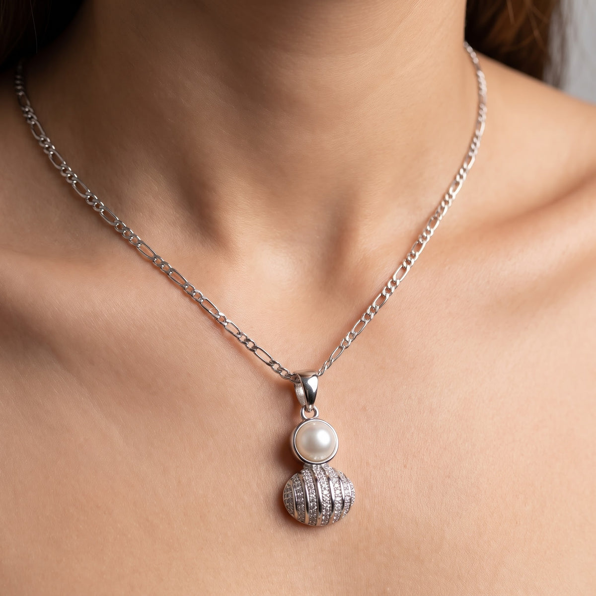 Seraphina Pearl & Pavé Dome Necklace Pendant