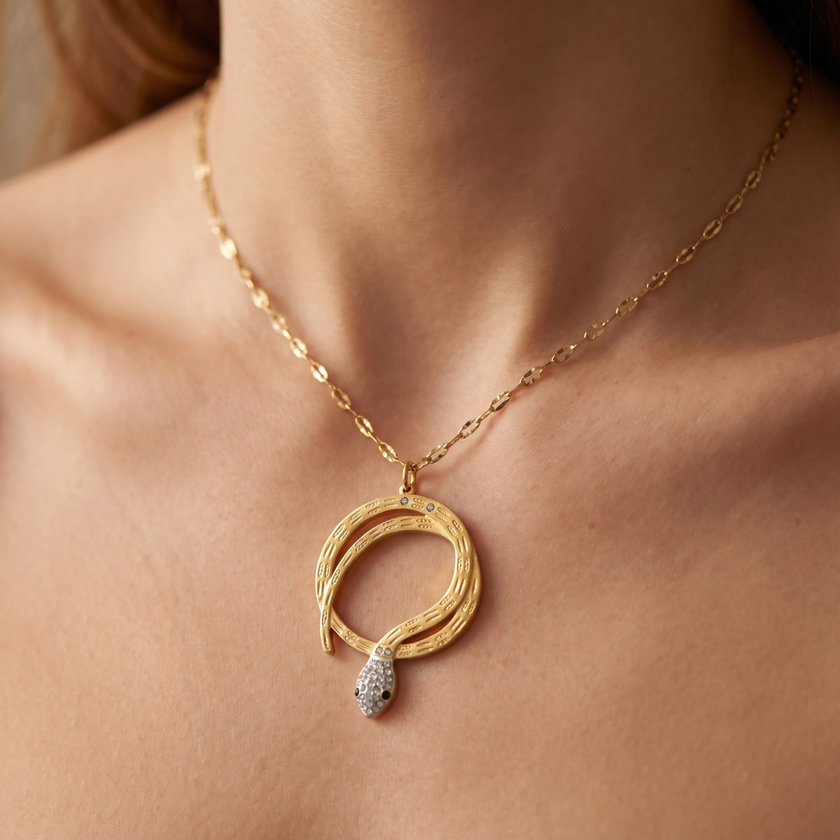Gilded Ouroboros Snake Necklace Pendant